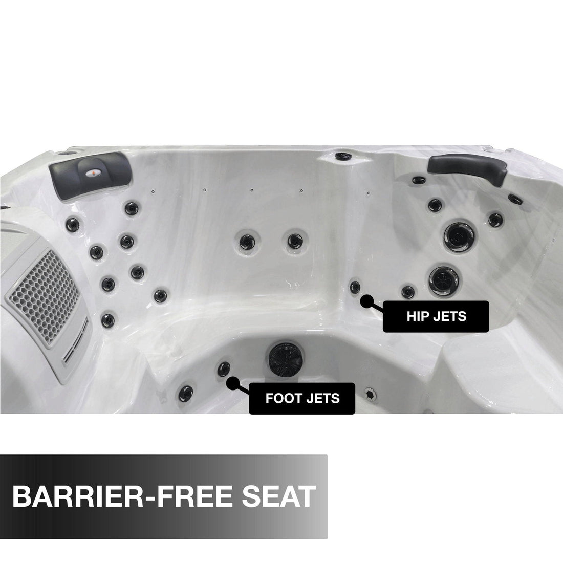 Liberty Spas LYS7000 Luxury 240V 7 Person Spa: Barrier-free seating and foot jets