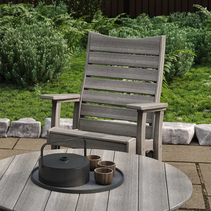 LuxCraft 2COPG, supplier front patio view in a gray finish, showing the slatted back, arms and seat. Manufacturer finish/configuration example; select the desired options separately. Other furniture, throw pillows, blankets and decorative accessories are not included.