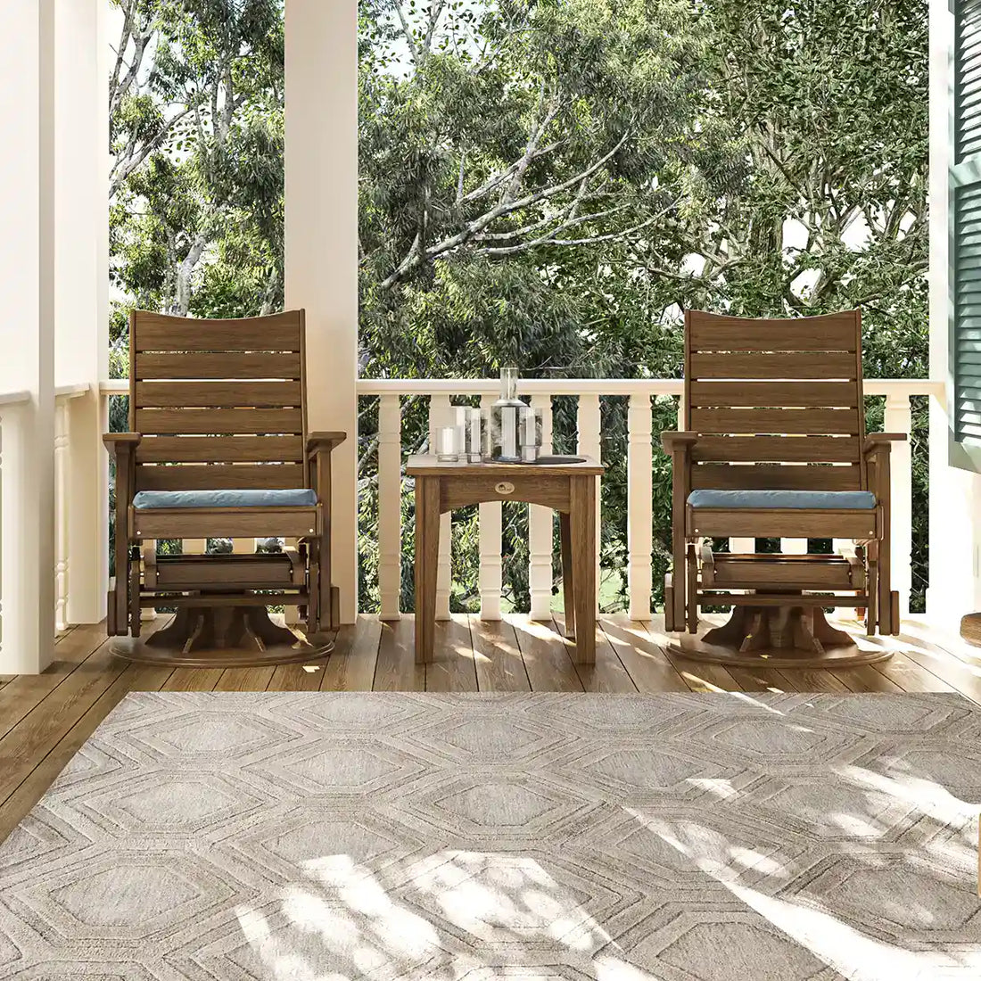 LuxCraft 2′ Contour Swivel Glider | 2SCOPG: Contour Swivel Glider in a porch setting. Manufacturer finish example; other pieces not included