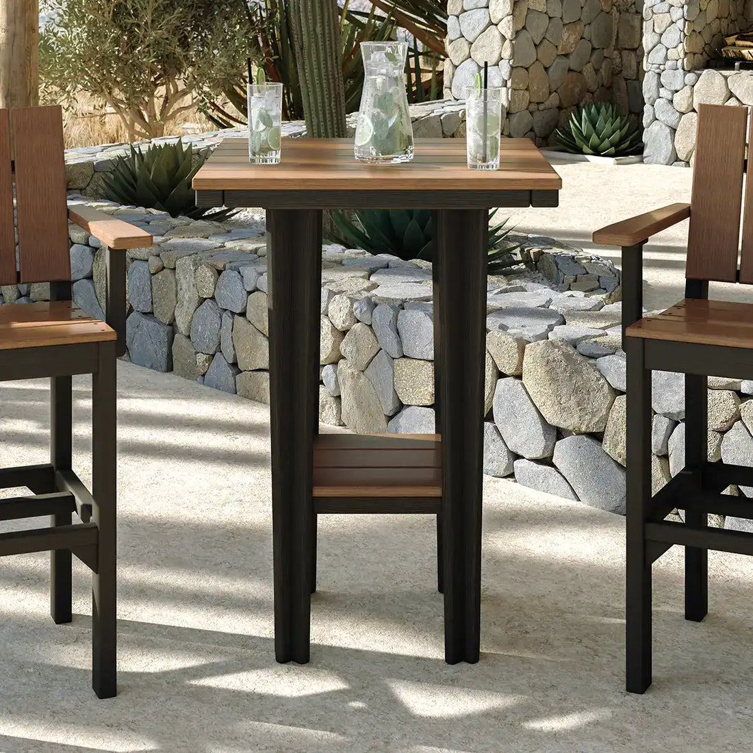 LuxCraft 30″ Square Bistro Table | 30SBT: Square tabletop and tall square-leg base. Manufacturer height/finish example; other pieces not included