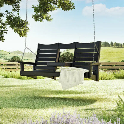 LuxCraft 5COPS, supplier outdoor setting of the 5-foot Contour Swing in a dark finish, suspended by chains. Manufacturer finish/configuration example; select the desired options separately. Supporting structure, blanket and decorative accessories are not included.