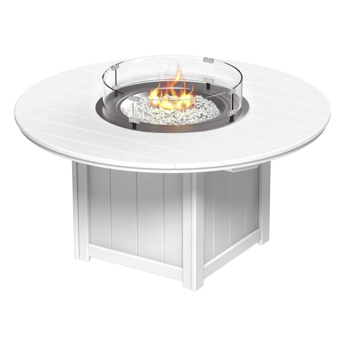 LuxCraft Lumin 60-inch round fire table in White, dining height — full product view