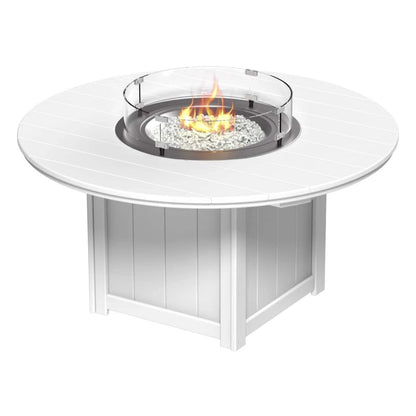 LuxCraft Lumin 60-inch round fire table in White, dining height — full product view