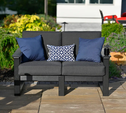 LuxCraft LDSL, supplier front view in a dark frame and dark cushion configuration. Manufacturer finish/configuration example; select the desired options separately. Other furniture, throw pillows, blankets and decorative accessories are not included.