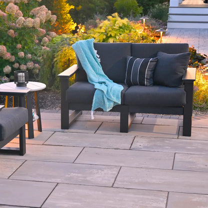 LuxCraft LDSL, supplier angled patio view in a dark frame and dark cushion configuration. Manufacturer finish/configuration example; select the desired options separately. Other furniture, throw pillows, blankets and decorative accessories are not included.