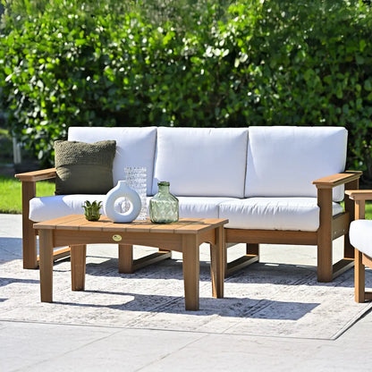 LuxCraft LDSS, supplier front poolside view in a woodgrain-look frame with light cushions. Manufacturer finish/configuration example; select the desired options separately. Other furniture, throw pillows, blankets and decorative accessories are not included.