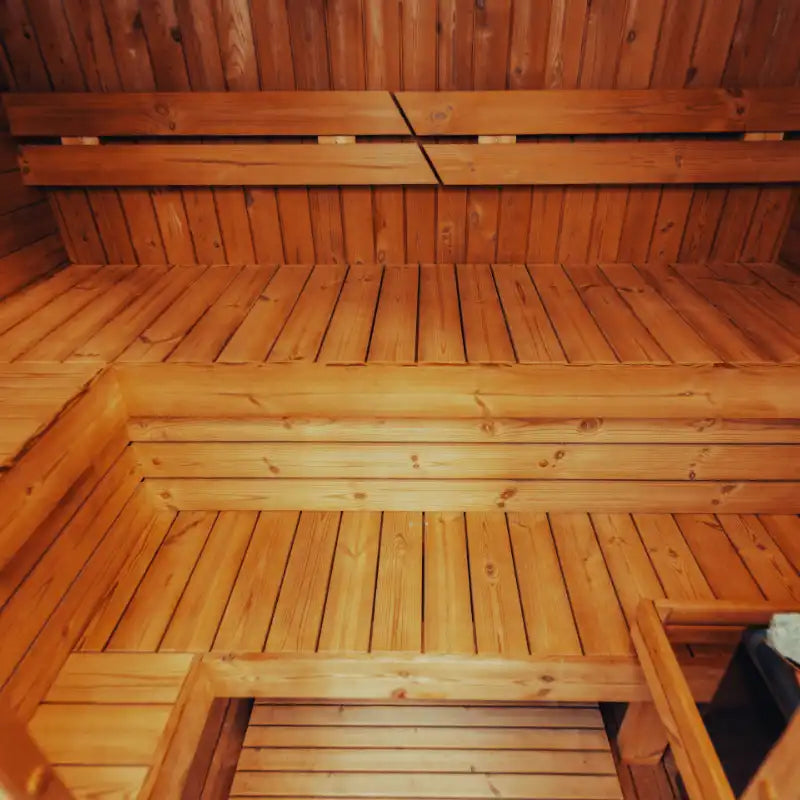 Mande Spa MW16 Outdoor Sauna — Up to 4 Person, supplier photograph: interior bench layout
