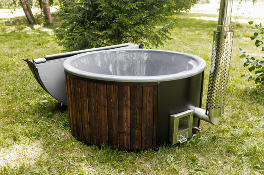 Mande Spa MWT4 wood-fired hot tub with exterior stove