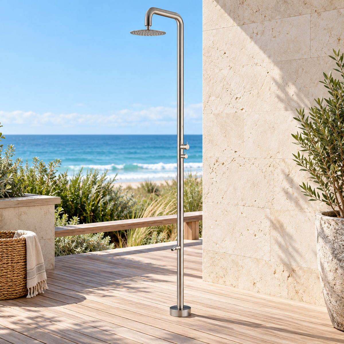 MODLAND RB1340 outdoor shower on a beach house deck