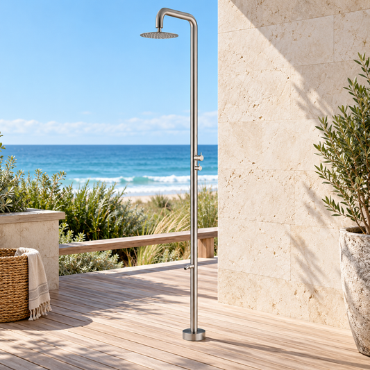 MODLAND RB1340 outdoor shower on a beach house deck