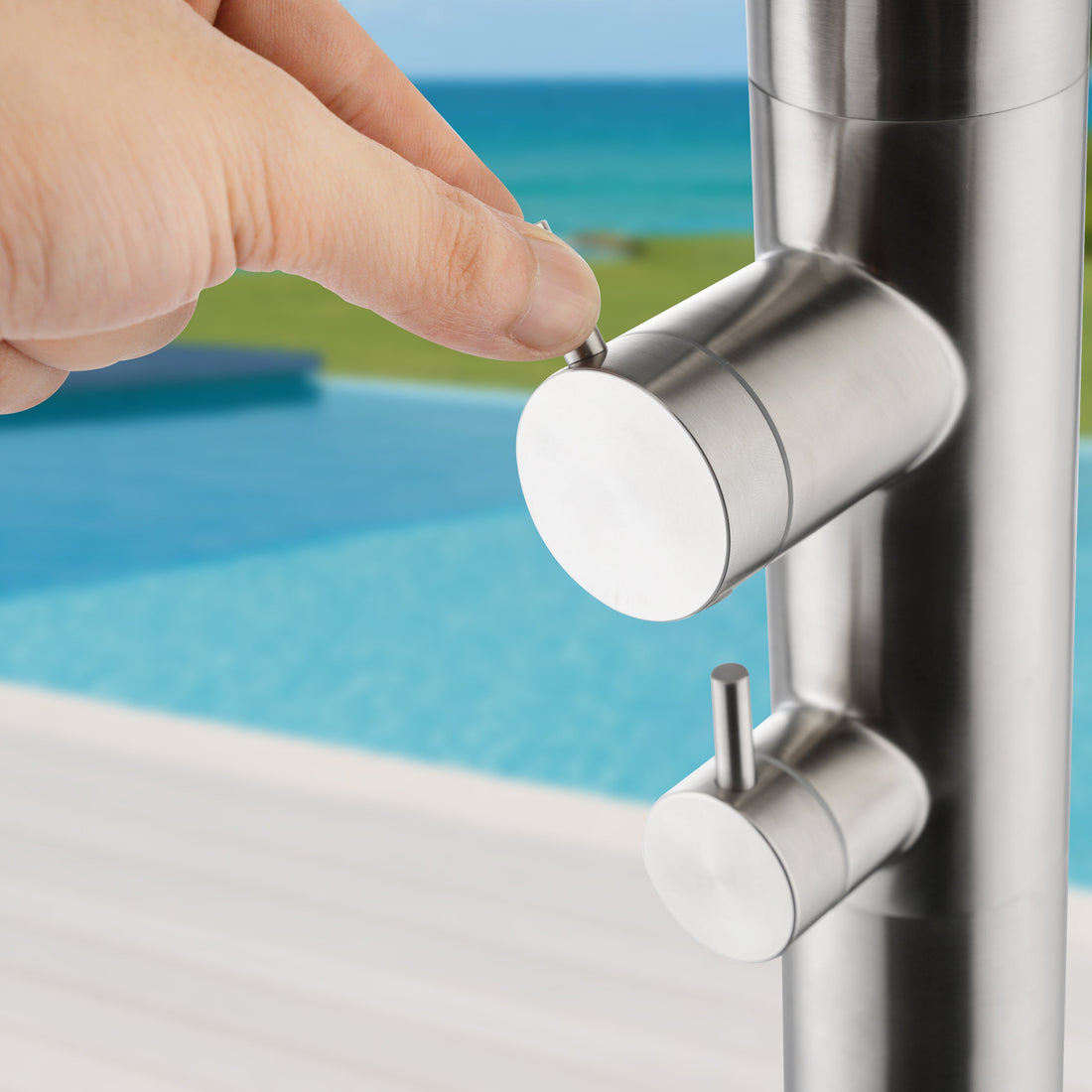 MODLAND RB1340 Two-Function Single-Cold Outdoor Shower — Brushed Nickel: Control-handle detail