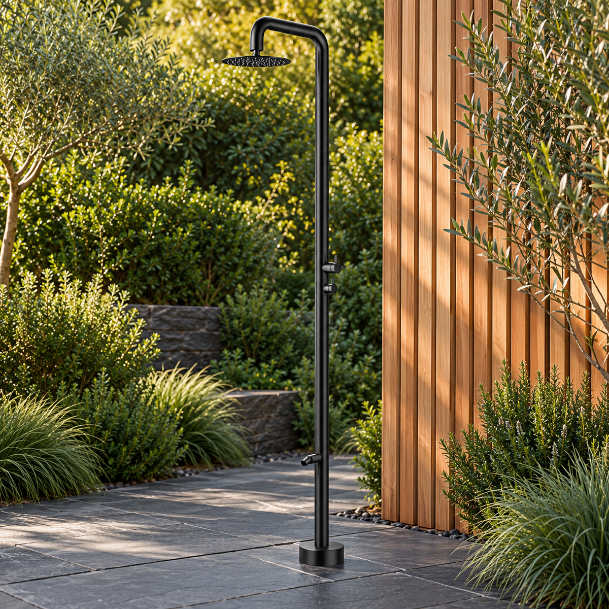 MODLAND RB1341 outdoor shower in a luxury garden