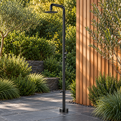 MODLAND RB1341 outdoor shower in a luxury garden
