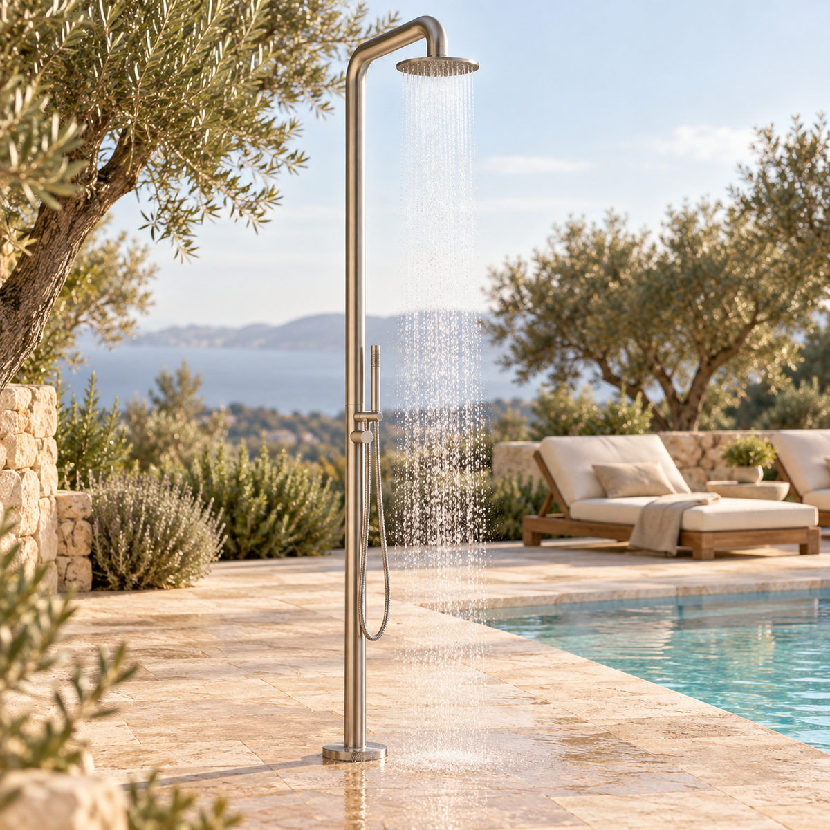 Rain Therapy Round Rain Head and Hand Shower – PS PH-1051 in an outdoor lifestyle scene