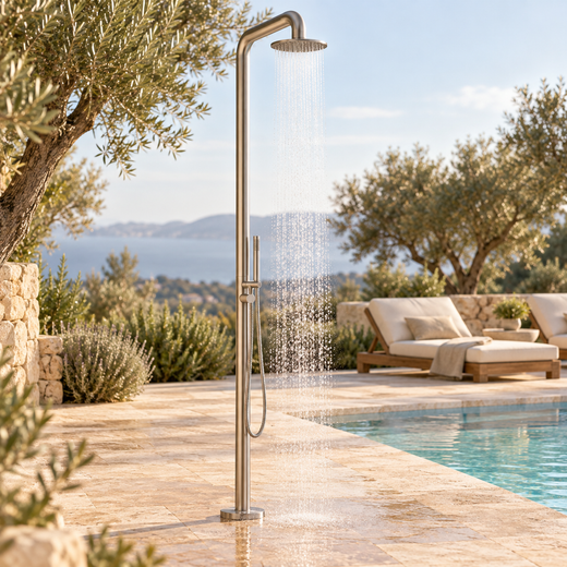 Rain Therapy Round Rain Head and Hand Shower – PS PH-1051 in an outdoor lifestyle scene
