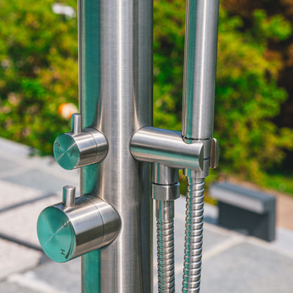 Rain Therapy Rectangular Rain Head and Hand Shower – PS PH-1057, manufacturer photograph: control and hand-shower connection detail