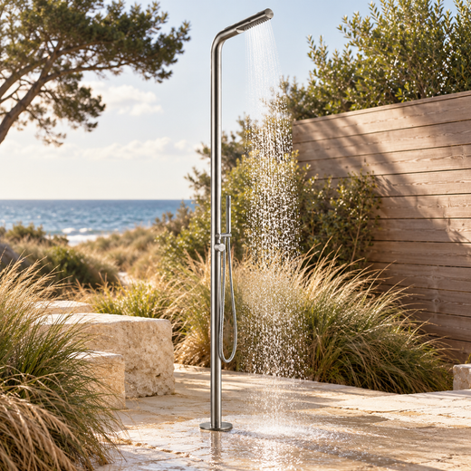 Rain Therapy Rectangular Rain Head and Hand Shower – PS PH-1057 in an outdoor lifestyle scene