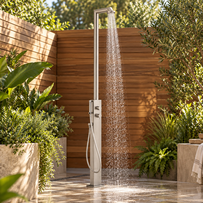 Rain Therapy Rain Head and Hand Shower – PS ZI-19150 in an outdoor lifestyle scene