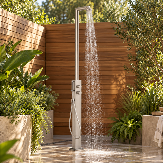 Rain Therapy Rain Head and Hand Shower – PS ZI-19150 in an outdoor lifestyle scene