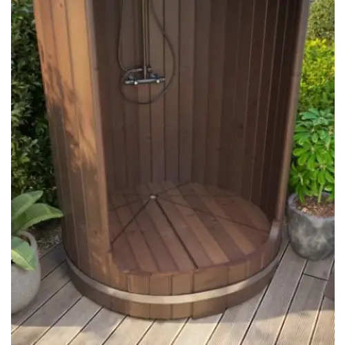SaunaLife Barrel Shower Model R3 - RAIN Series Outdoor Barrel Showers, Thermo-Spruce, Stainless Steel Foundation Anchors, 2 Persons