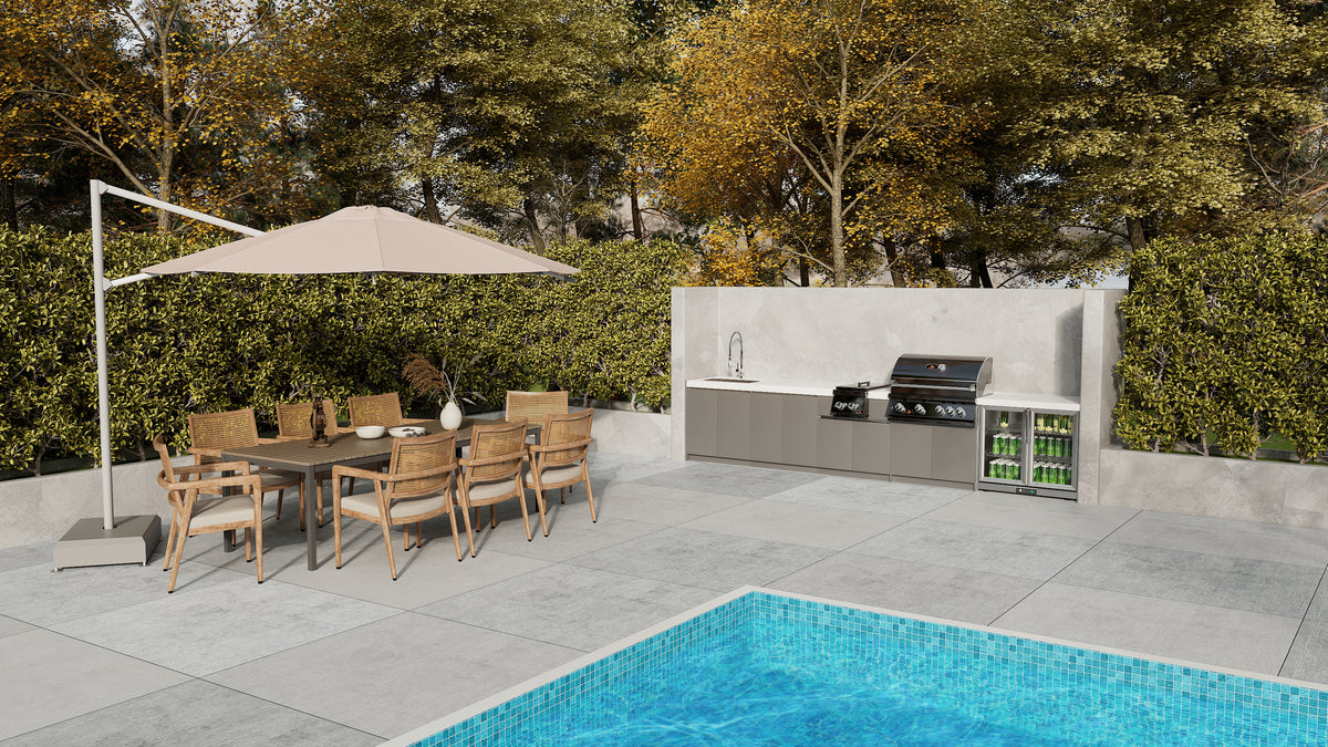 Whistler CBB4-B in a supplier outdoor kitchen lifestyle scene; surrounding cabinets and accessories sold separately