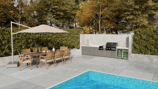 Whistler CBB4-B in a supplier outdoor kitchen lifestyle scene; surrounding cabinets and accessories sold separately