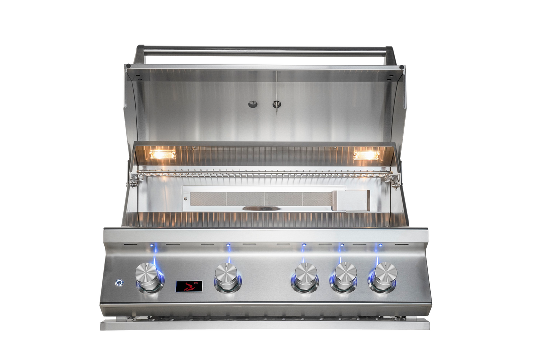 Whistler Stainless 4-Burner Complete Outdoor Kitchen | CBB4 5-Module Cooking & Storage Set: Included grill: cooking area with the hood open