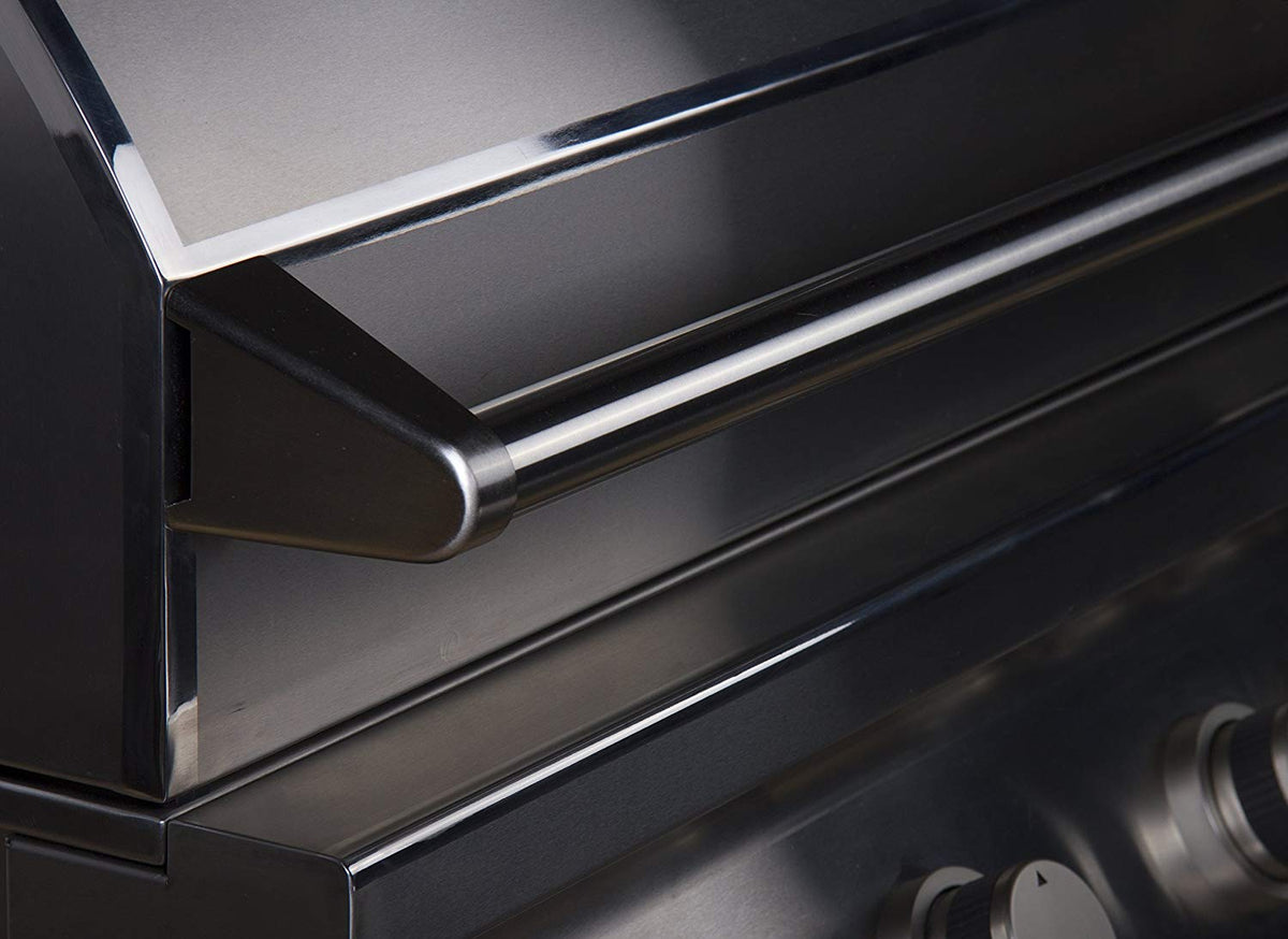 Whistler CBB4 grill detail: polished hood edge, handle and control-panel trim
