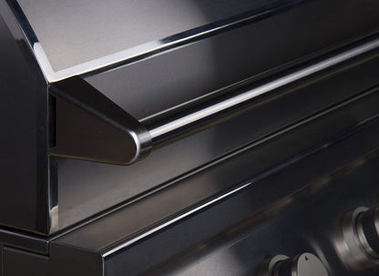 Whistler CBB4 grill detail: polished hood edge, handle and control-panel trim
