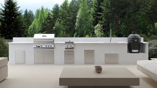 Whistler CBB4 in a supplier outdoor kitchen lifestyle scene; surrounding cabinets and accessories sold separately