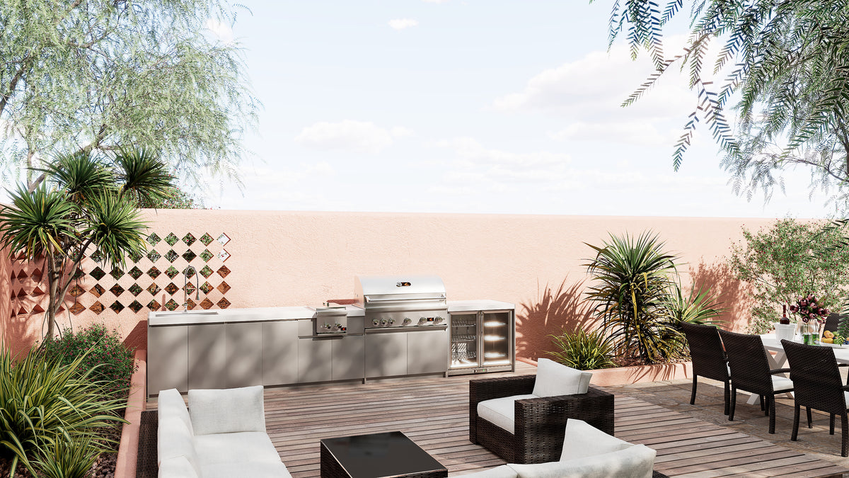 Whistler CBB500 in a supplier outdoor kitchen lifestyle scene; surrounding cabinets and accessories sold separately