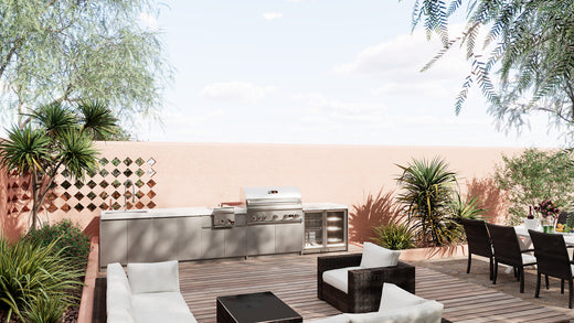Whistler CBB500 in a supplier outdoor kitchen lifestyle scene; surrounding cabinets and accessories sold separately