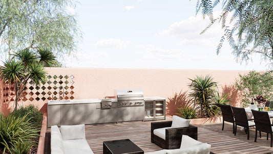 Whistler CBB500 in a supplier outdoor kitchen lifestyle scene; surrounding cabinets and accessories sold separately