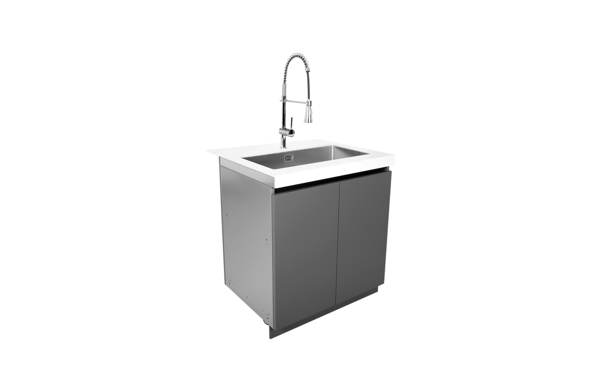 Whistler WMK-SC-WG opposite three-quarter view of sink, faucet and cabinet