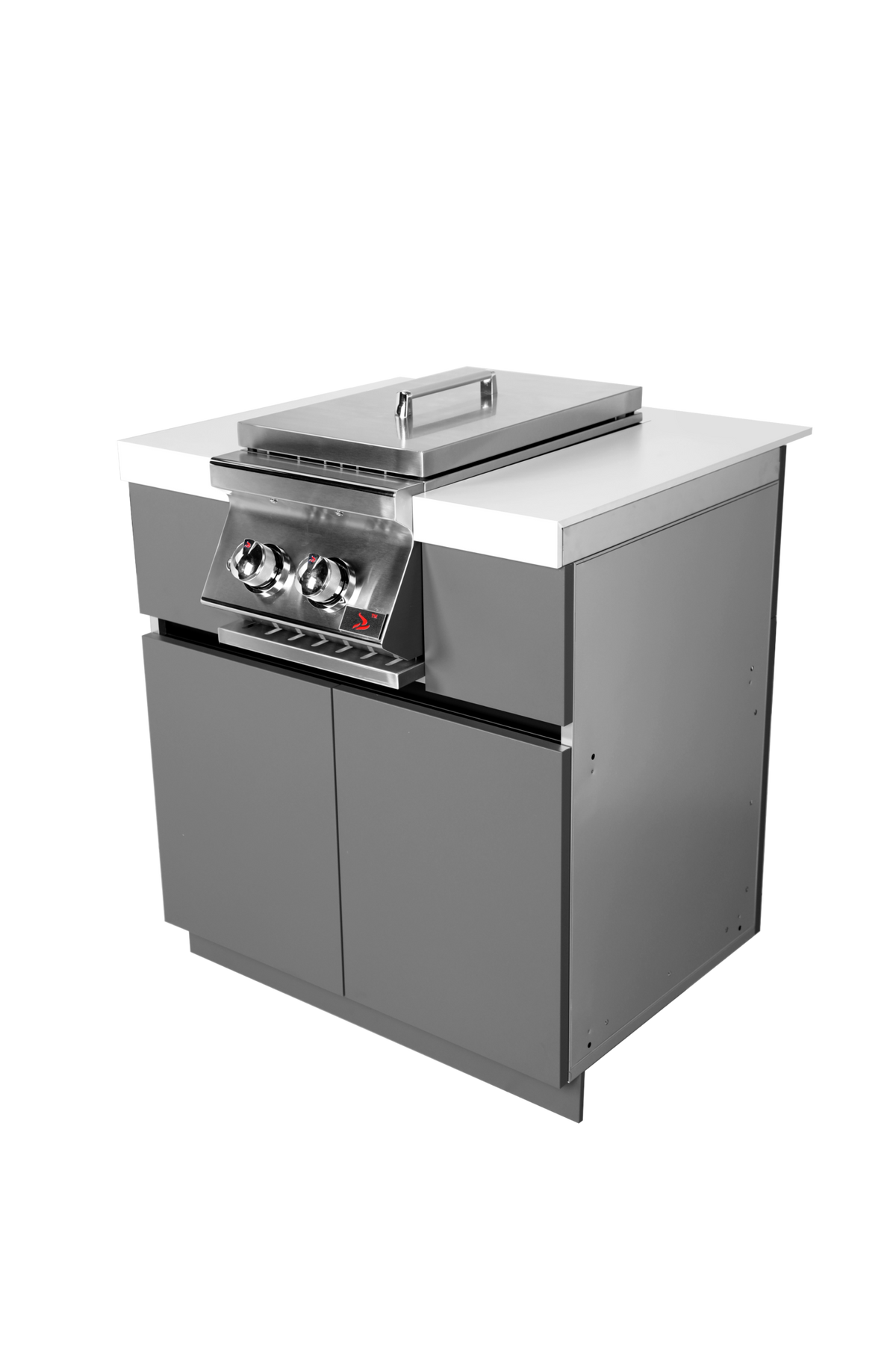 Whistler WMK-SBC-WG three-quarter cabinet view with optional double side burner; burner sold separately