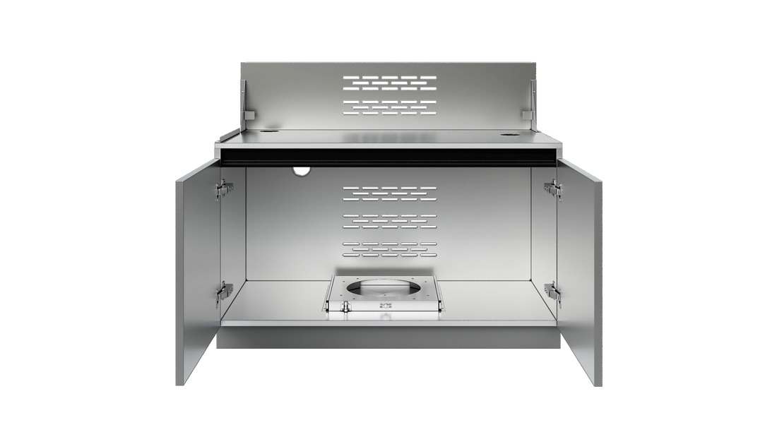 Whistler Black Series 5-Burner Complete Outdoor Kitchen | CBB500-B 4-Module Set: Included grill-cabinet interior, shown with the grill removed for visibility
