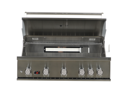 Included Whistler CBB500-LP/NG grill detail: open hood showing cooking area; component of this complete kitchen