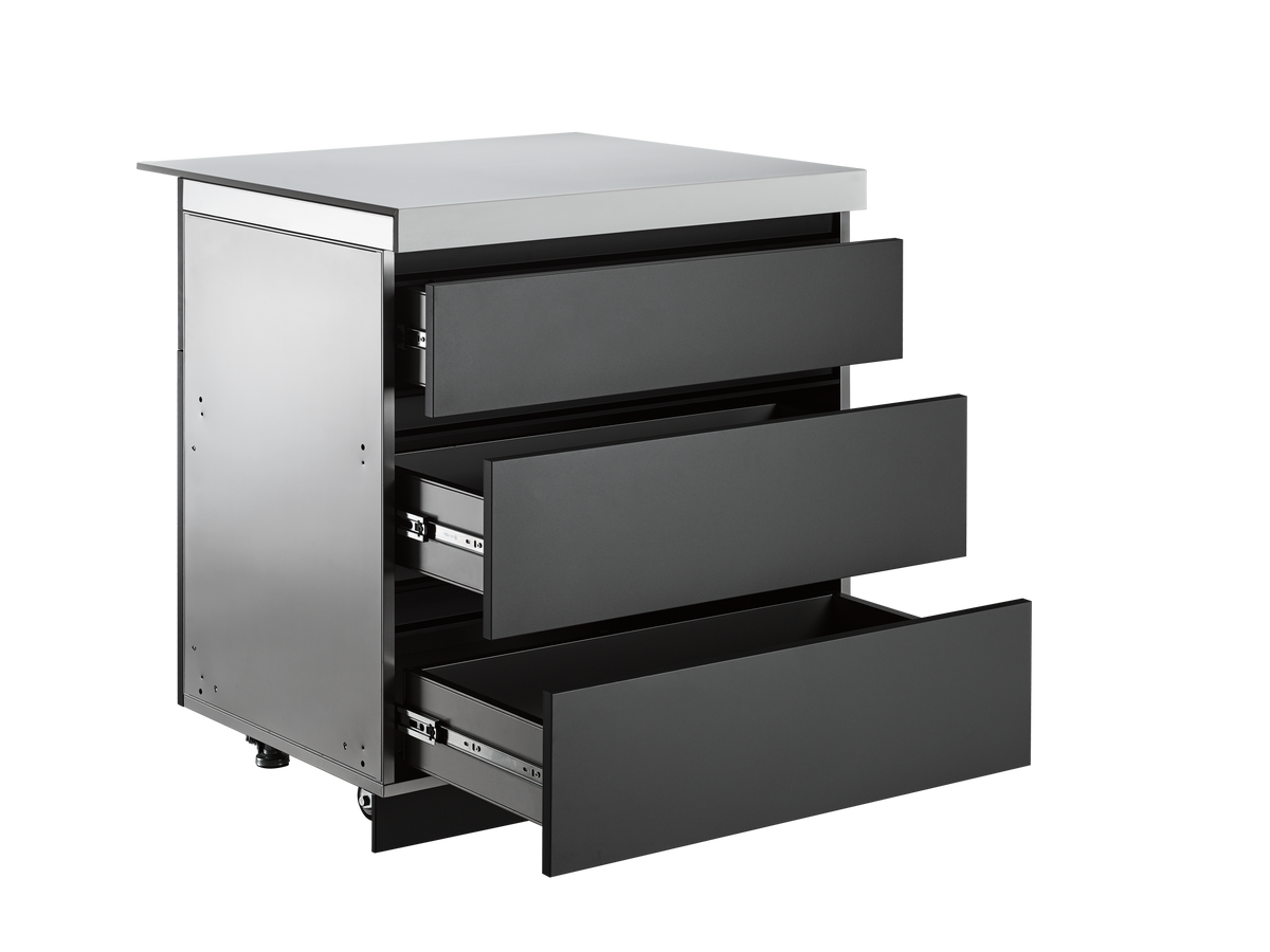 Whistler WMK-TDC-WG — three-quarter view with all three drawers open