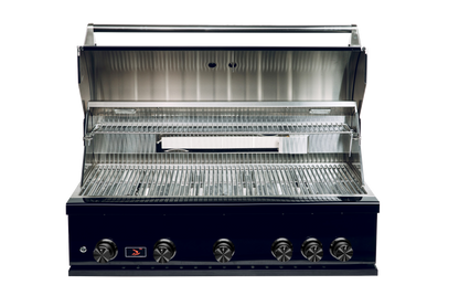 Included Whistler CBB500-B-LP/NG grill detail: open hood showing cooking area; component of this complete kitchen