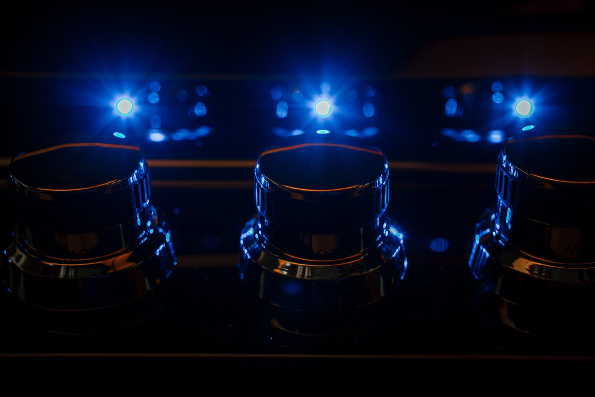 Whistler CBB500-B-LP/NG — illuminated blue control knob detail