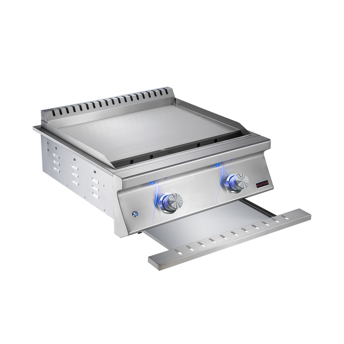 Whistler 28-Inch Built-In Gas Griddle | CBBGD-LP/NG: Drip tray pulled out for a closer look